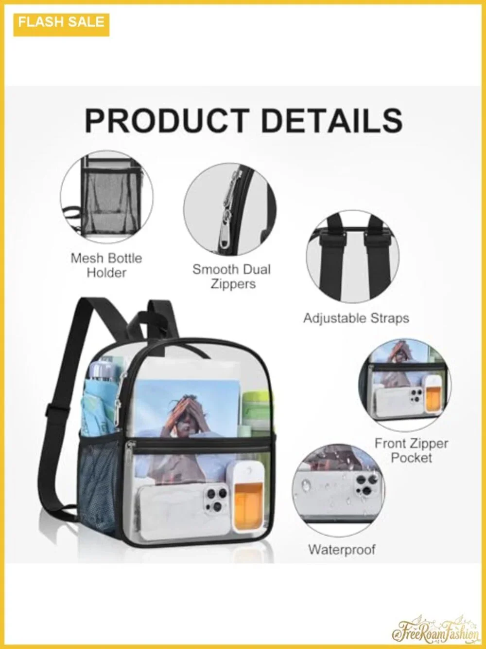 Clear Backpack Stadium Approved 12x11x6 Waterproof PVC